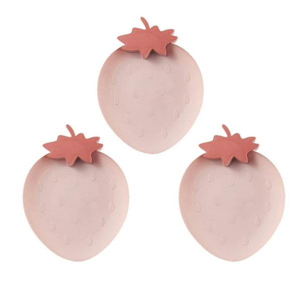 3pcs Fruit Plate Snack Serving Plate Food Tray Strawberry Shape Design for  Living Room (Pink) 