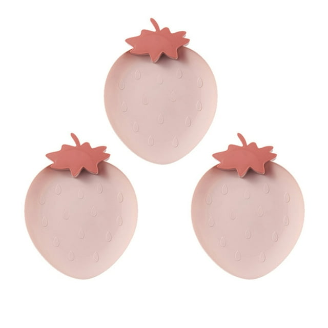 3pcs Fruit Plate Snack Serving Plate Food Tray Strawberry Shape Design for Living Room (Pink)