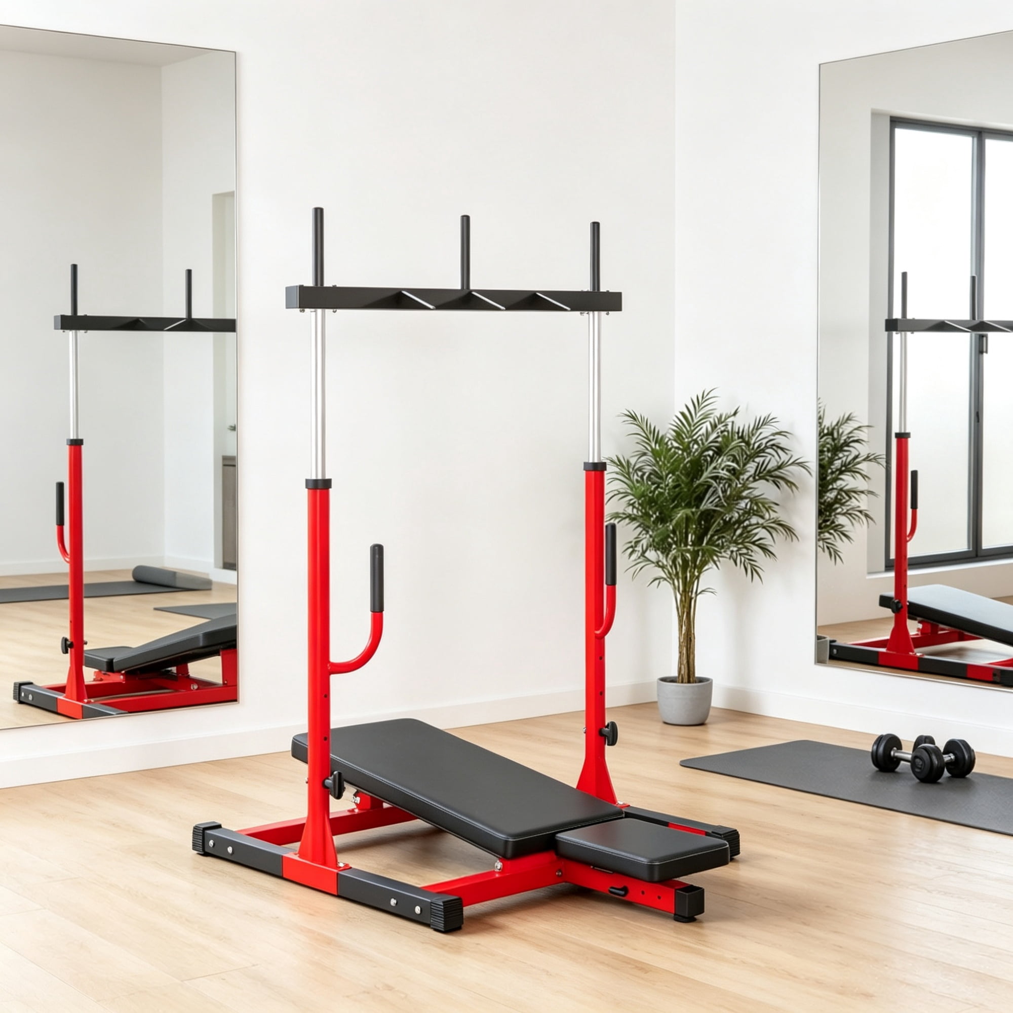 Heavy-Duty Red Vertical Leg Press Machine with Adjustable Leg, Back & Head Positions, 1" Standard Plate Compatible Strength Training Equipment