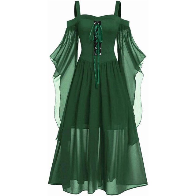 Venta de disfraces Vestido vintage de Halloween para mujer, gótico, con mangas de mariposa, corsé de talla grande, hombros descubiertos, con cordones, vestido medieval para fiesta de graduación