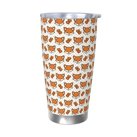 

KLL Cute Heart Fox Cartoon Print 40oz Stainless Steel Insulated Car Cup with Spillproof Lid - Keep Your Drink Hot or Cold on the Go-Without Straw