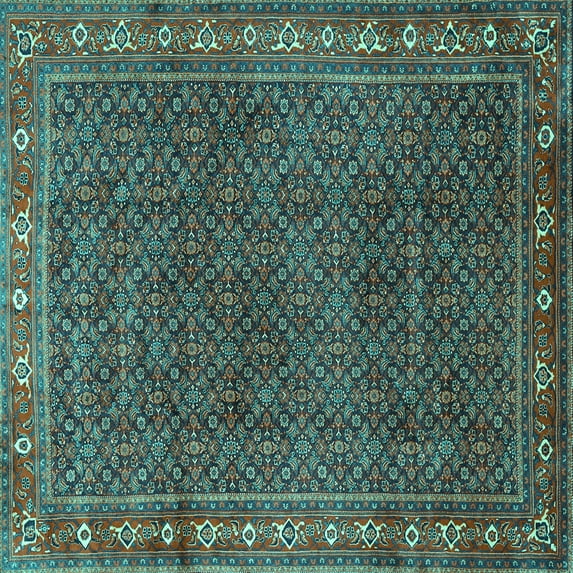 Ahgly Company Indoor Square Persian Turquoise Blue Traditional Area Rugs, 7' Square