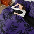 thumbnail image 4 of Homewish Spooky Gothic Skeleton 7 Pieces Bedding Comforter Set,Ancient Baroque Print Full Bedding Set,Black Purple Fitted Sheet Flat Sheet For Boys Girls,Breathable Home Decor Reversible, 4 of 8