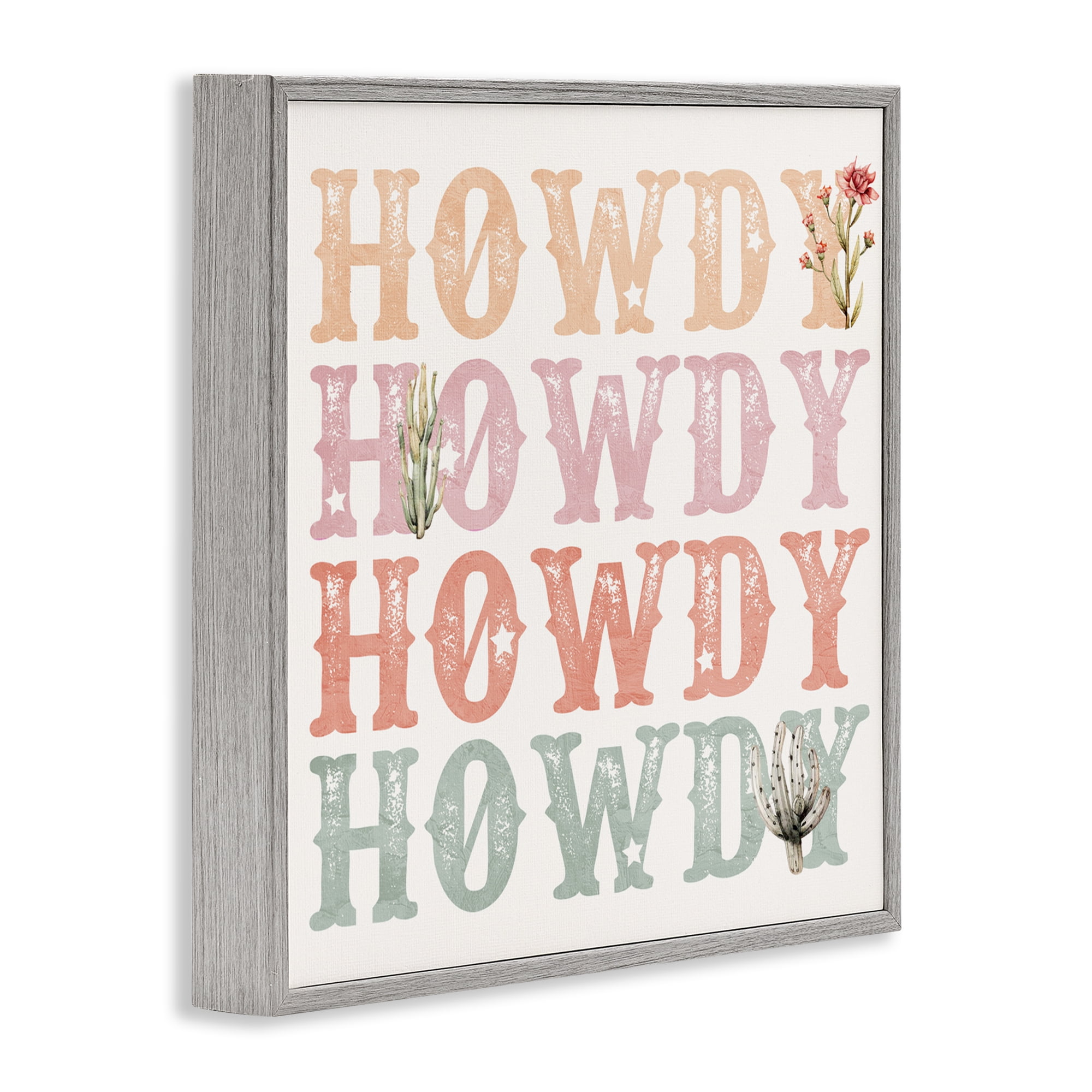 Vintage Howdy Rainbow Text Gray Framed Giclee Art, design by Kim Allen