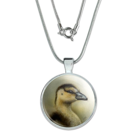 Gosling Baby Goose Geese 1" Pendant with Sterling Silver Plated Chain
