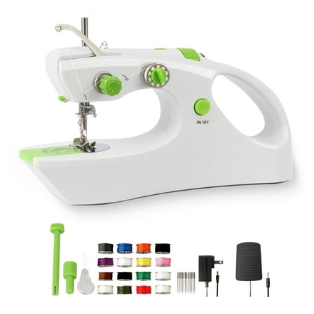 BCOOSSS Handheld Sewing Machine for Beginners, Portable Mini Hand Sewing Machine for Quick Stitching Green