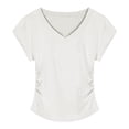 thumbnail image 2 of TODOZO T Shirts for Women Casual Lightweight Soft Basic Tees 92% Cotton Blue Regular Shoulder Short Sleeve T Shirt for Women Summer Slimming and Fashionable with Pleats Waist Cinching Short Body., 2 of 6