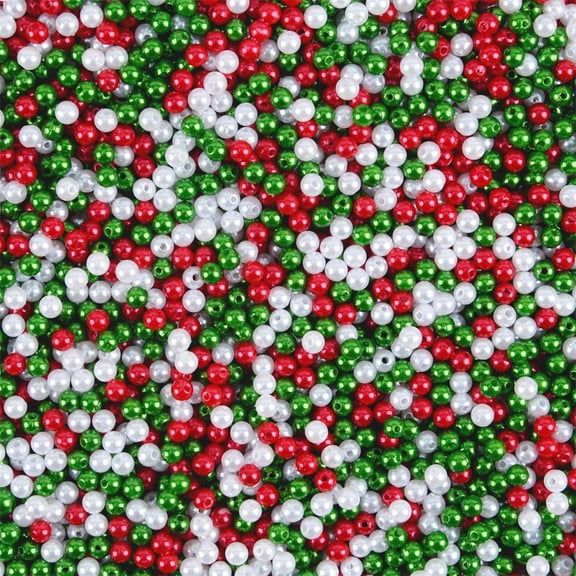 NOGIS 6mm Christmas Beads for Jewelry Making, Red Green and White Beads Xmas Party Decoration Kit Christmas Plastic Pearls for Crafts 1000PCS
