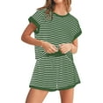 thumbnail image 5 of Pyhlmscde 2 Piece Set Women Striped Short Sleeve Shirts Tops Shorts Matching Sets Summer Casual Pajama Loungewear Suit, Linen Shorts Set,Coord Sets for Women Summer, 5 of 5