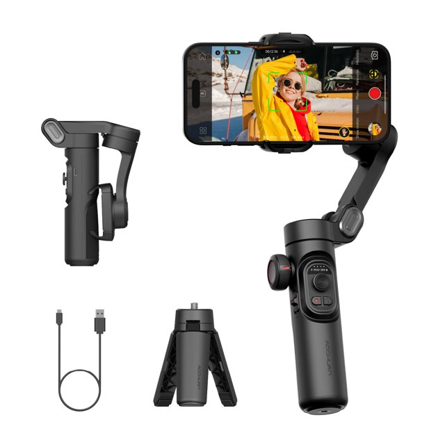 AOCHUAN Gimbal Stabilizer for iPhone Gimbal, Smartphone w/Focus Wheel Face/Object Tracking for iPhone 17 16 15 Pro Max/Android Fo