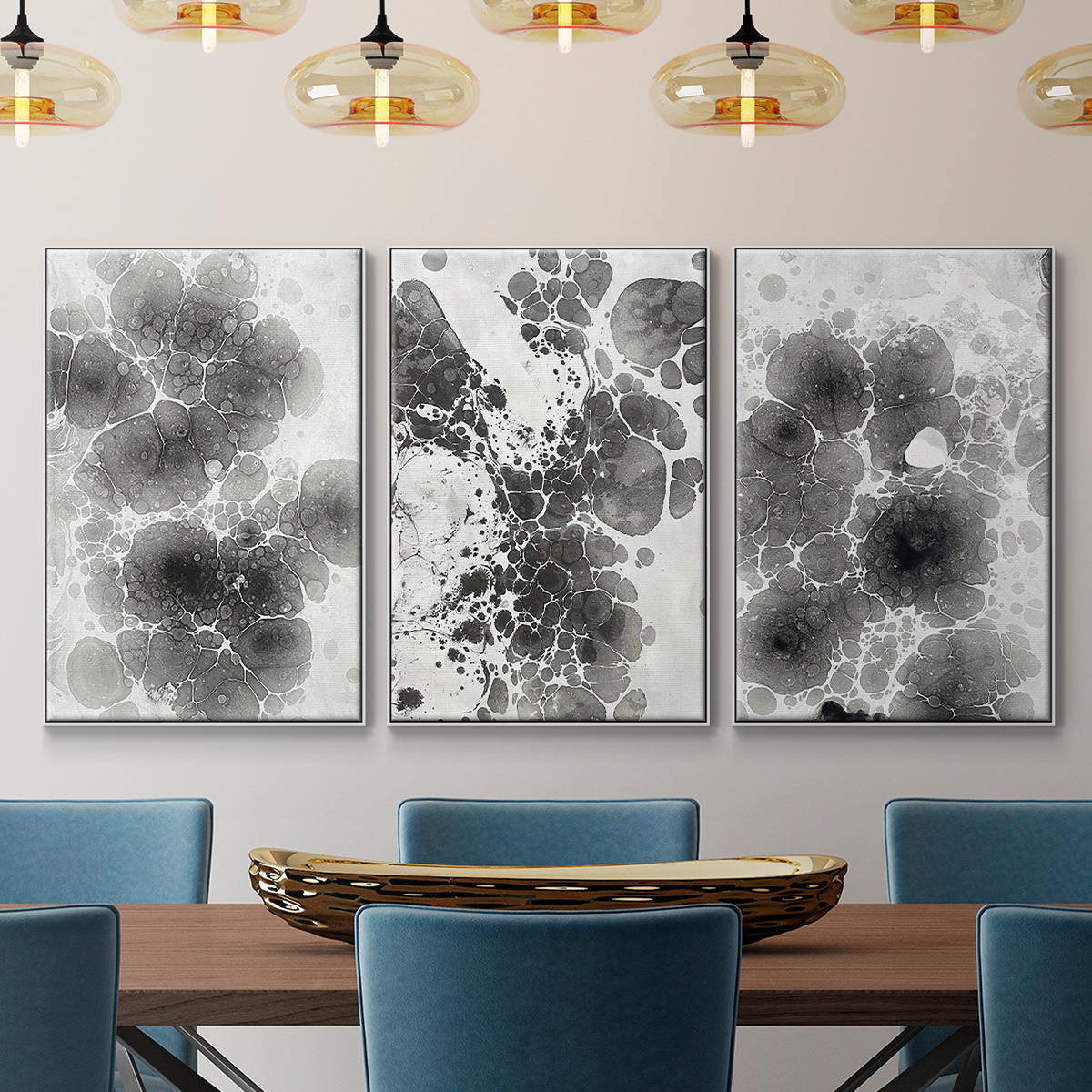 Marbling I - Framed Premium Gallery Wrapped Canvas L Frame 3 Piece Set - Ready to Hang