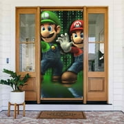 Mario Luigi's Mansion Bros Door Cover Decorated Banner Tapestry Home Decoration Holiday Party Supplies Door Banner Porch Sign Banner 72.8 x 35.4 Inch