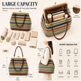 thumbnail image 4 of Kiss Lock Woven Straw Handbag, Large Capacity Rainbow Striped Shoulder Bag with Metal Frame, Summer Beach Purse for Women, 4 of 9