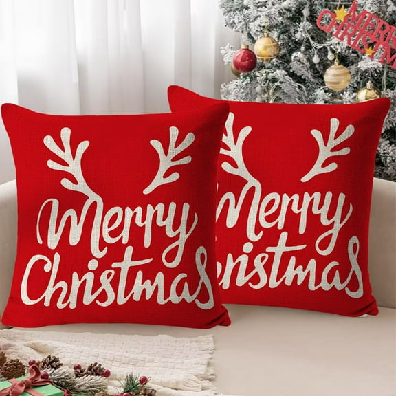 RBCKVXZ Christmas Throw Pillow Covers 18 x 18 Inch Holiday Decorations Winter Decorative Cotton Linen Fabric Pillowcase for Christmas Home Sofa Couch Decor