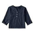 thumbnail image 3 of Jinhomg Summer Shirts for Kids Casual Long Sleeve Cotton Linen Tees Loose Fit Comfy Button Up Lounge Tops Boys Girls Everyday Wear Navy 120, 3 of 5