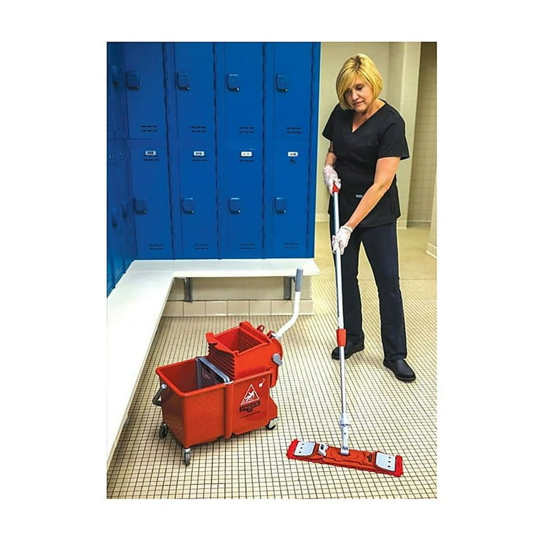 Side-Press Restroom Mop Dual Bucket Combo, 4 gal, Plastic, Red Side-Press Restroom Mop Dual Bucket Combo, 4 gal, Plastic, Red