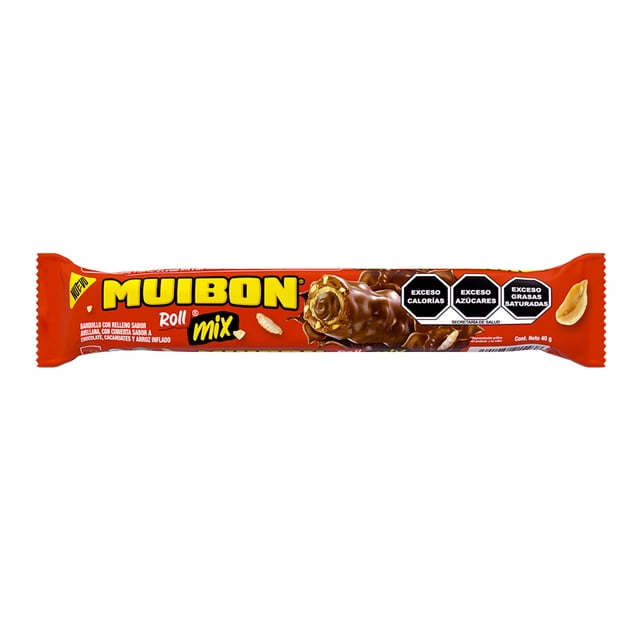 Barquillo Muibon Roll Mix con relleno avellana cubierta chocolate cacahuate y arroz inflado 40 g