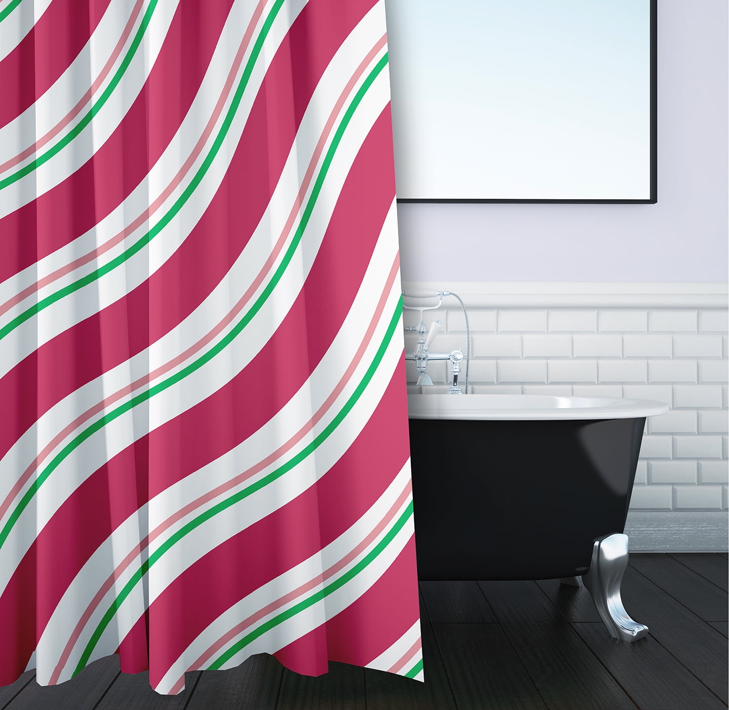 Simply Daisy 70" W x 73" L Candy Stripes Polyester Shower Curtain, Holiday Pink [1 Ct]