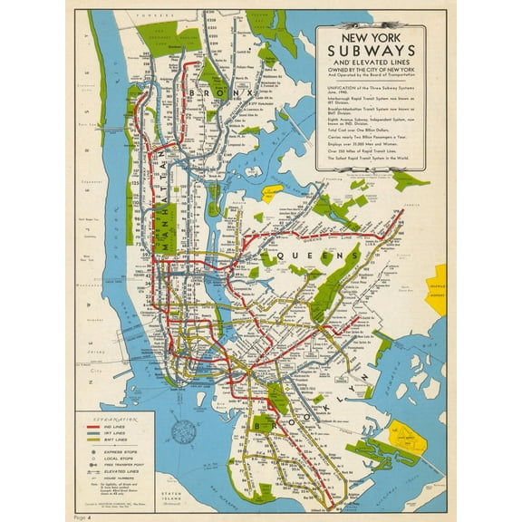 Art.com 1949, New York Subway Map, New York, United States Giclee Print, 24" x 32"