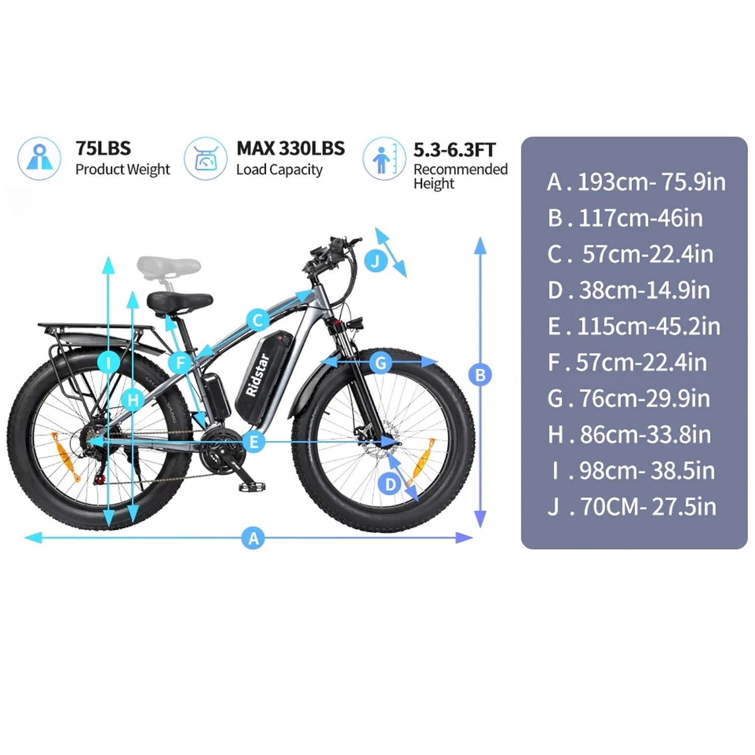 Ridstar Electric Bike for Adults,1500W 30mph,48V 15.6Ah Electric Bicycle,26" Fat Tire 21 Speed Front Suspension Mountain Bike UL2849