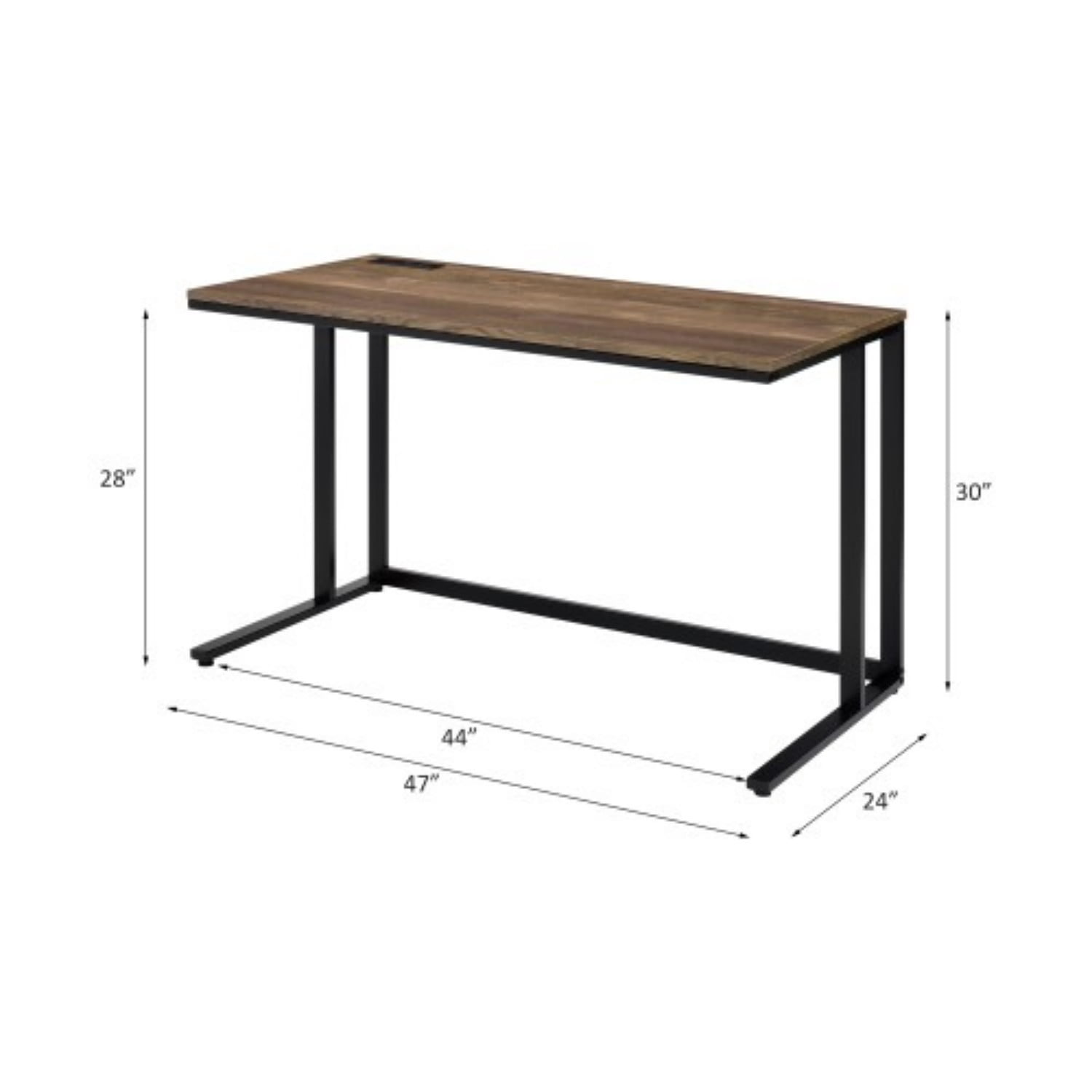 Modern Writing Desk with USB Charging Port, Walnut & Black Minimalist Computer Desk, Rectangular Home Office Desk with Open Metal Base, Compact Study Table for Bedroom & Office
