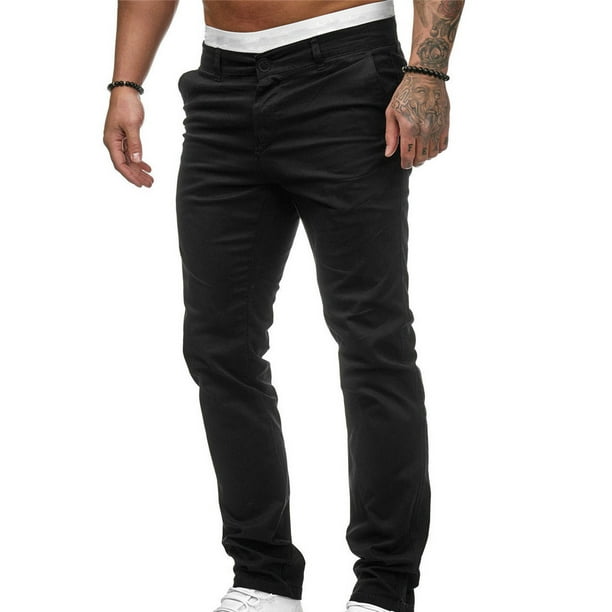 ICHUANYI ClearanceMen's Casual Button Open Straight Solid Color Trousers(Black, M) ICHUANYI WER20232080504846