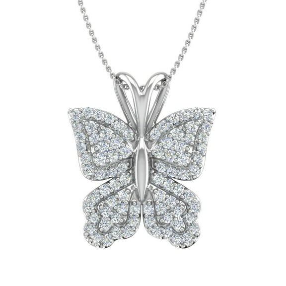 1/3 Carat Butterfly Diamond Pendant Necklace in 10K White Gold (Silver Chain Included)