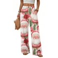 thumbnail image 2 of Lumtrix Women Wide Leg Pants Xmas Xmas Santa Print Elastic Waist Straight Leg Pants Christmas Eve Party Trousers with Pocket Pink 2XL, 2 of 7
