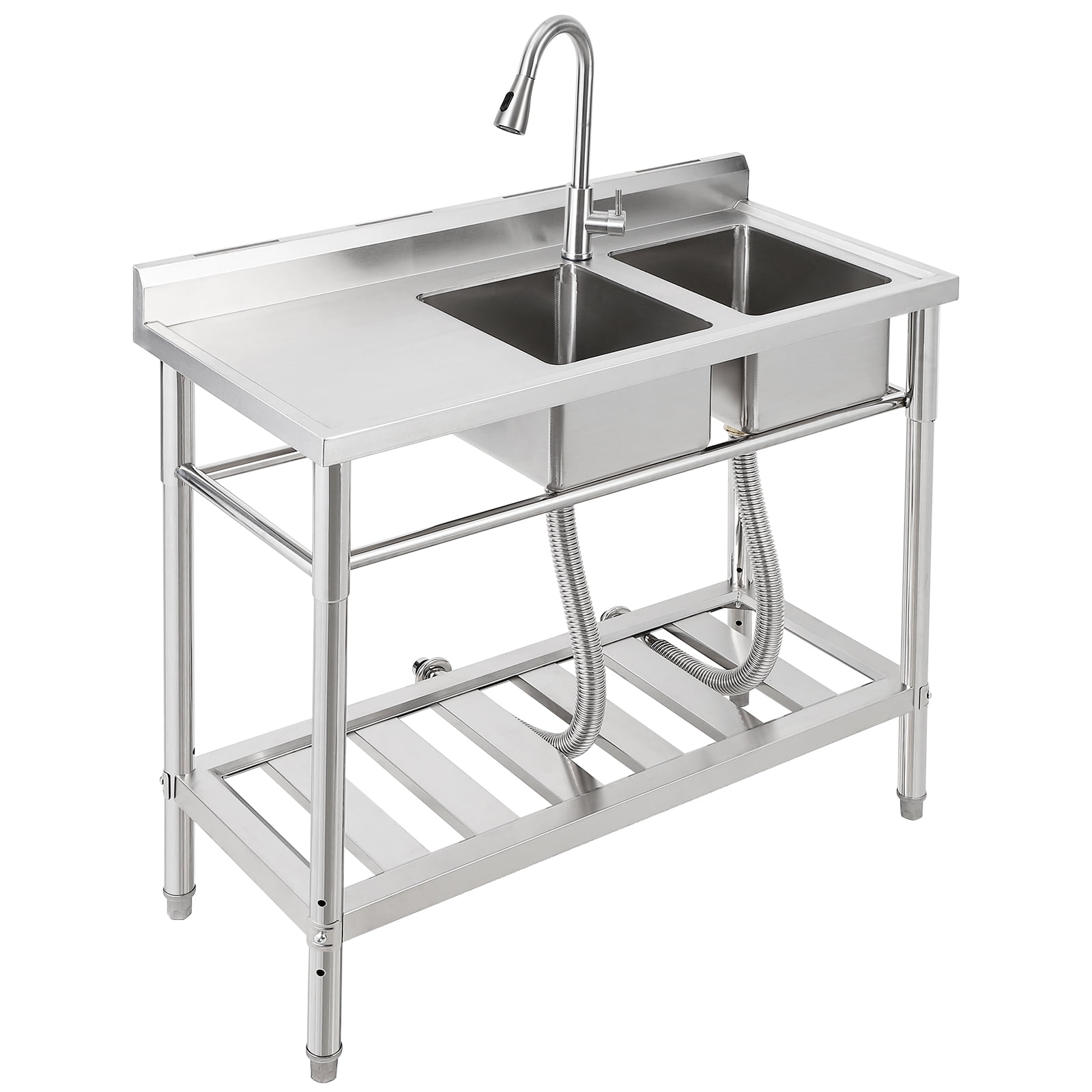 Yeshouse Stainless Steel Utility Sink with Pull-Down Faucet - Free Standing Double Bowl Commercial Sink for Kitchen, Restaurant, Garage, NSF Certified