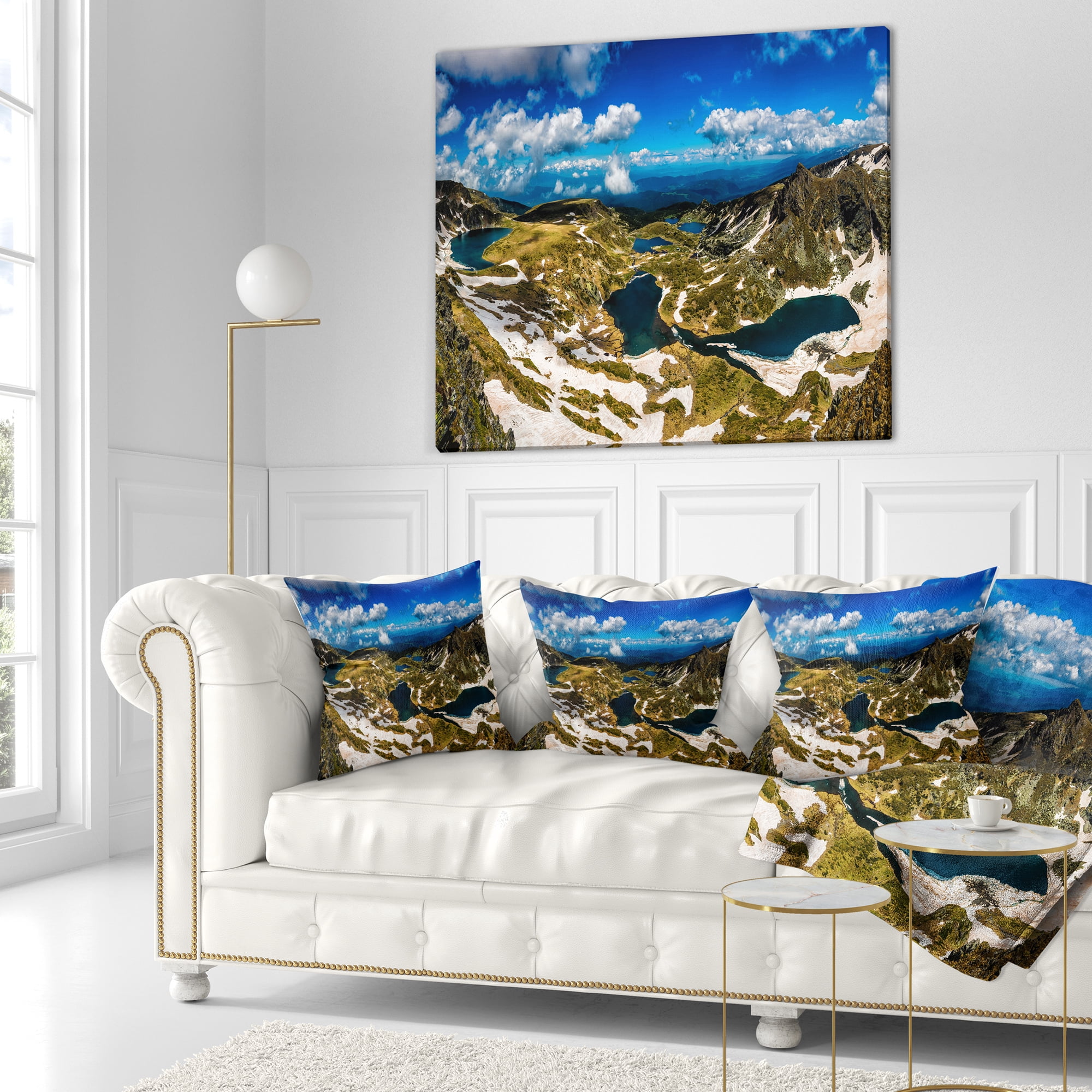 Designart Bright Blue Sky Over Seven Rila Lakes - Landscape Printed Throw Pillow - 16x16