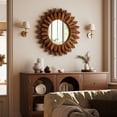 thumbnail image 5 of BEAUTYPEAK 20" Round Wood Sunburst Wall Mirror Vanity Mirror Wall Mounted, Dark brown, 5 of 6