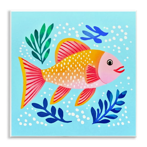 Stupell Industries Whimsical Fish & Seaweed Animals Painting Unframed Art Print Wall Art, 12 x 12