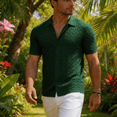 thumbnail image 6 of Men's Short Sleeve Knit Button-Down Shirt, Textured Cable Knit Polo Collar Casual Summer Shirt, 6 of 11