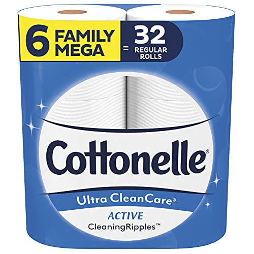 Cottonelle Ultra Toilet Paper with Active Cleaning Ripples, Bath Tissue, 6 Family Mega, 32 Regular Rolls