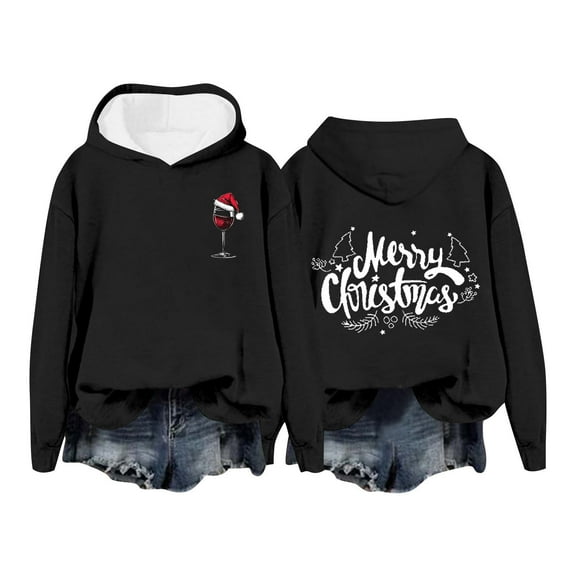 Christmas Hoodies For Teen Girls Long Sleeve Fleeced Sweatshirts Cute Fall Outfits 2024 Cozy Winter Pullover Fashion Casual Tops