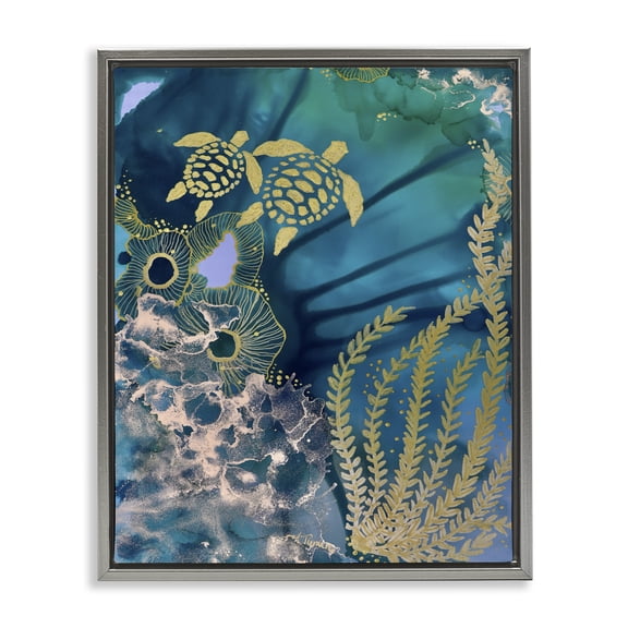 Stupell Industries Tropical Modern Sea Life Patterns Gray Floating Frame Canvas Art, 17 x 21, by Amy Tieman