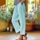 thumbnail image 5 of Karight Cotton Linen Pants for Women Summer High Waist Elastic Straight Leg Pant Casual Loose Solid Lightweight Beach Trousers, 5 of 9