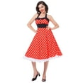thumbnail image 4 of IBTOM CASTLE Women Vintage 50's 60's Rockabilly Audrey Hepburn Tea Dress Halter Polka Dot Wedding Cocktail 1950s Party Swing Short Gown S Red, 4 of 8