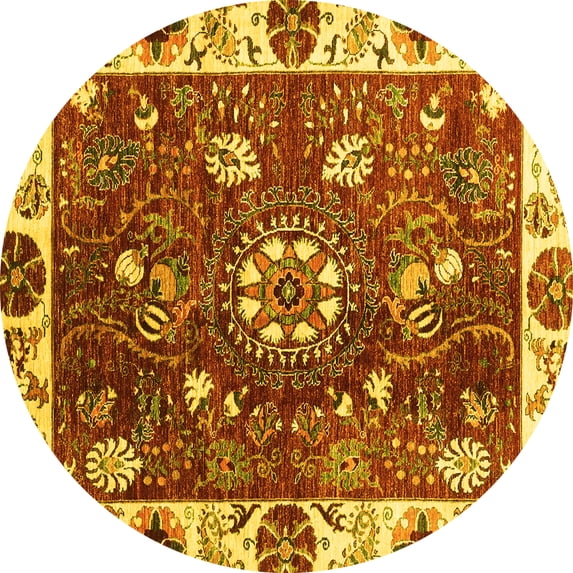 Ahgly Company Indoor Round Abstract Yellow Modern Area Rugs, 3' Round