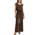 thumbnail image 2 of QATAINLAV Linen Jumpsuits for Women 2025 Summer Ruffle Sleeves Square Neck Rompers Casual Drawstring Waist Wide Leg Overalls with Pockets Coffee S Back to School Prime Sales, 2 of 9