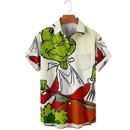 

MLFU Mens Christmas Green Elf Shirts Tropical Printed Tops Unisex