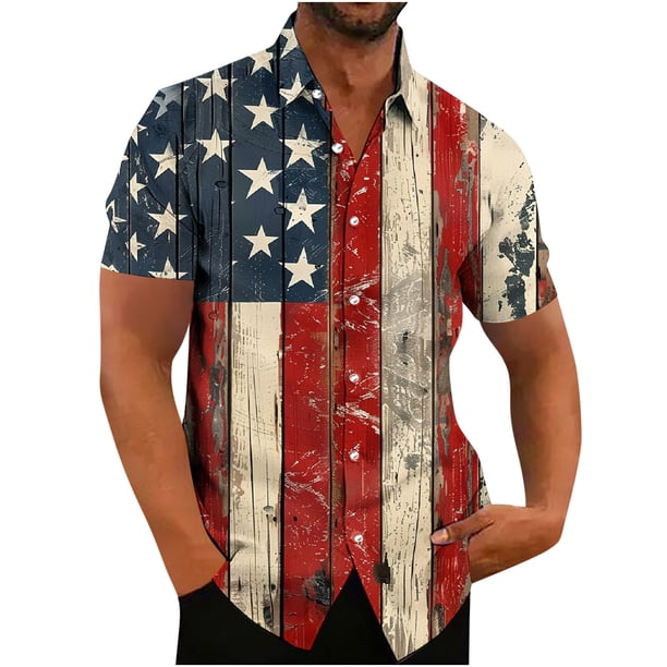Camisas de Manga Larga para Hombres Impresión Botón Cuello de Vuelta Blusa Casual, Hombre de Manga Corta Botón Abajo Camisas