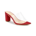 thumbnail image 1 of BLISSFUL STEP Women's Clear Point Toe High Block Heel Mules Slides Sandals Red 7, 1 of 8
