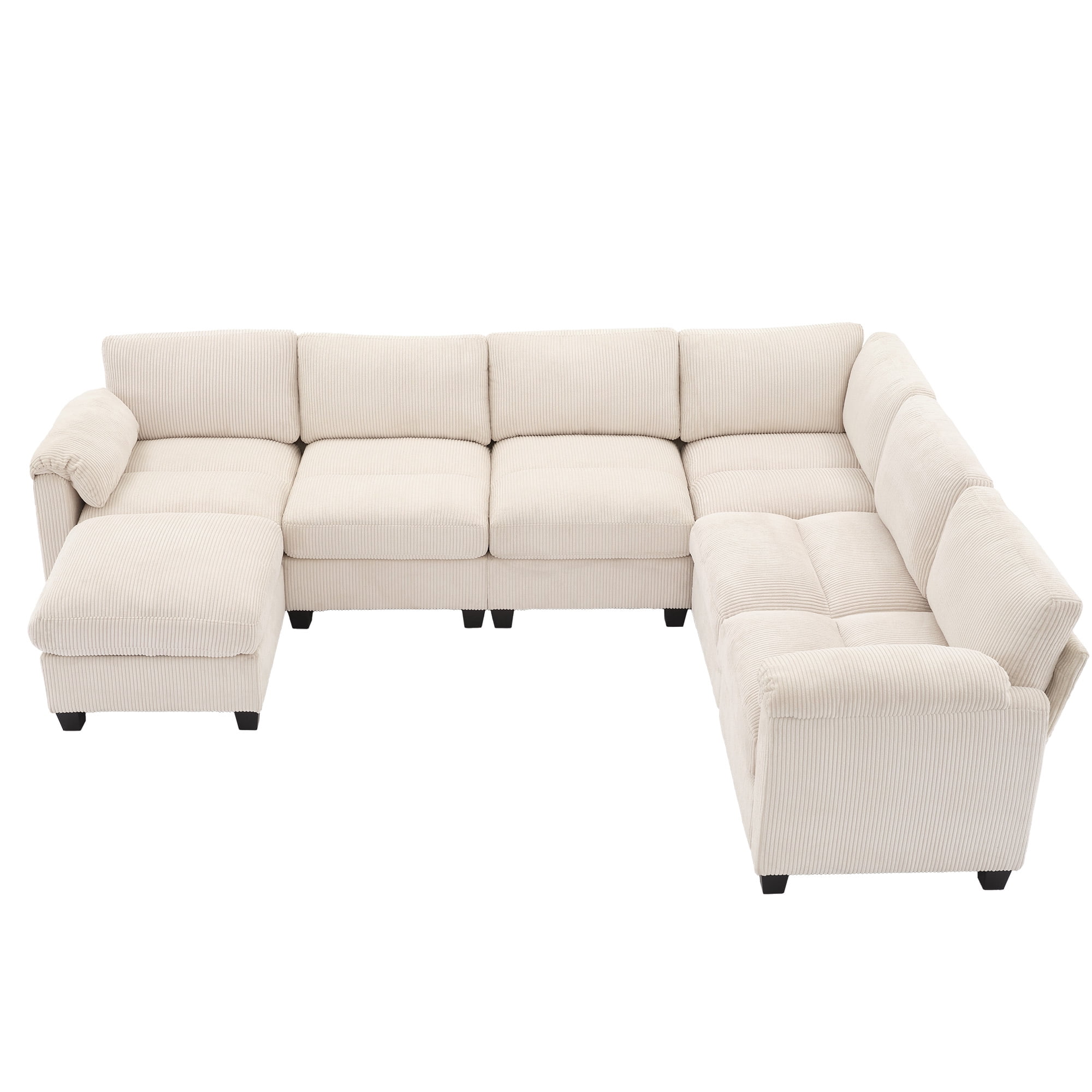 JUSTLET Oversized Modular Sectional Sofa, Oversized U Shaped Couch, Convertible Sleeper Sofa, 7 Seat Sofa with Chaise, Deep Seat Comfy Cloud Couch with Ottoman for Living Room, Corduroy, Beige