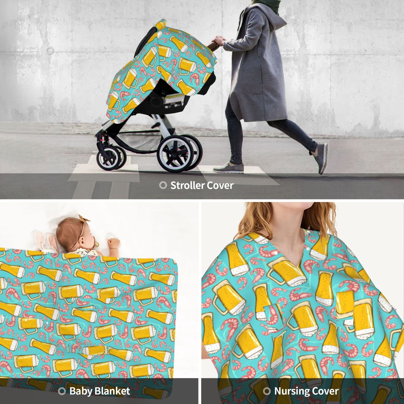 Car Seat Cover Baby - Summer Shrimps Beer Breathable Infant Car Seat Cover for Baby Carseat, Lightweight Comfort Baby Essentials Must Haves Newborn Stuff for Girl Boy