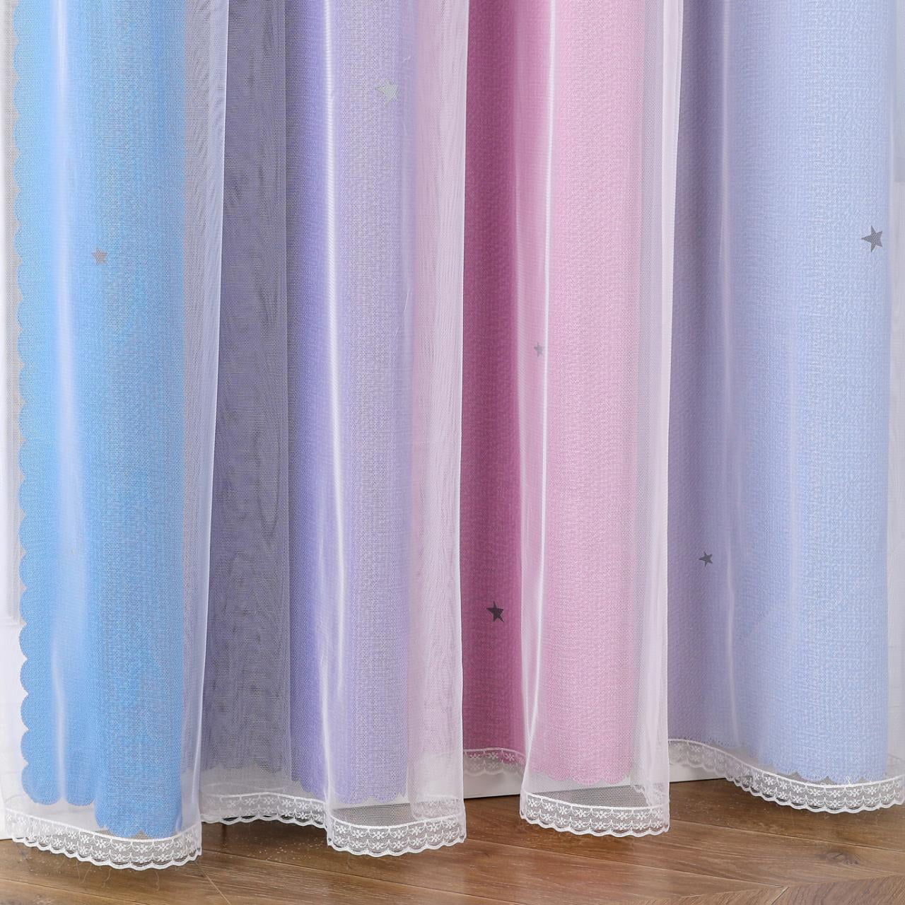 DZORUN Rainbow Sheer Curtains Colorful Backdrop Bright Curtains Set for Kids Girls Princess Bedroom Living Party Blackout Decor 52" x 84"