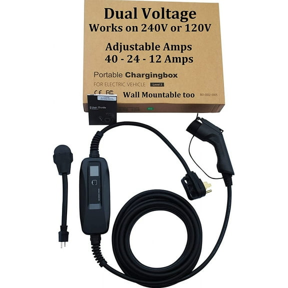 CLEARANCE Couplago ,40 AMP (9.6 KW)-Dual Voltage-240V/120V, EV Charging Station-Level 2- EVSE- Charger for EVs , You Set The AMPS- 40 AMP, 24 AMP or 12 AMP - 14-50R to 5-15P /120V Adapter