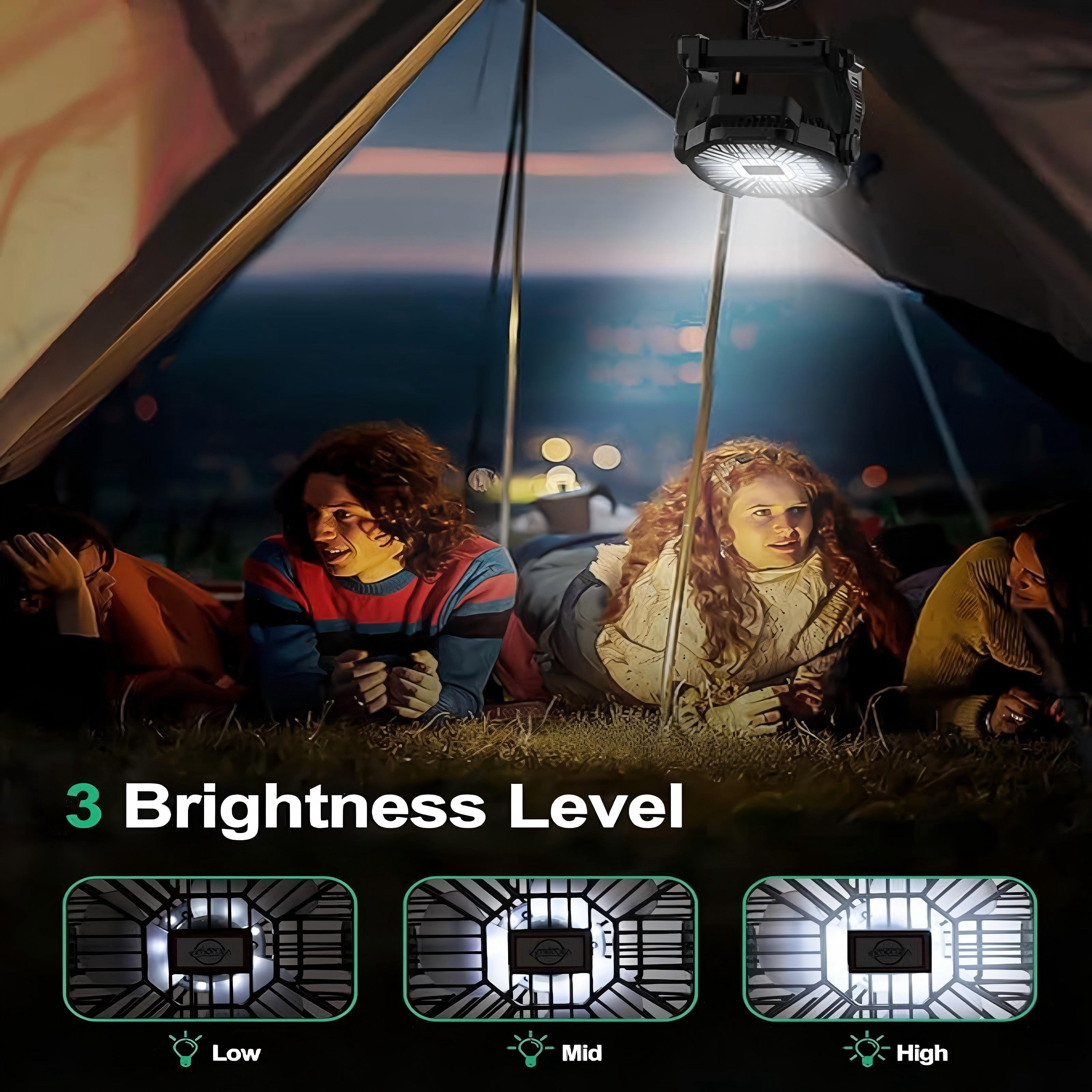 DKTIOP Camping Fan with LED Lantern, 20000mAh Portable Battery Operated Outdoor Fan, Personal Rechargeable Desk Fan for Travel, Hiking, Fishing, Picnic, Black