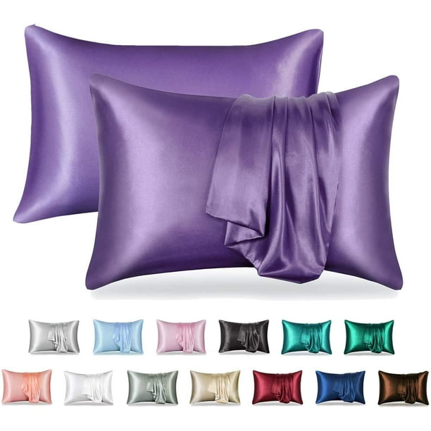 Satin Pillowcase for Hair and Skin 2 Pack Silky Satin Pillow Cases No Zipper Pillow Covers with Envelope Closure Lavender King 20