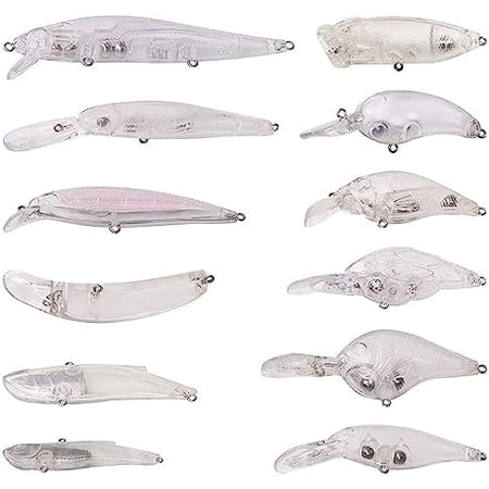Unpainted Fishing Lures Crankbait Blanks Hard Lures Kit with 3D Eyes Blank Fishing Lure Making Kit Lipless Crankbait Minnow Popper Jerkbait VIB Clear Bodies$$Sport & Recreation Other